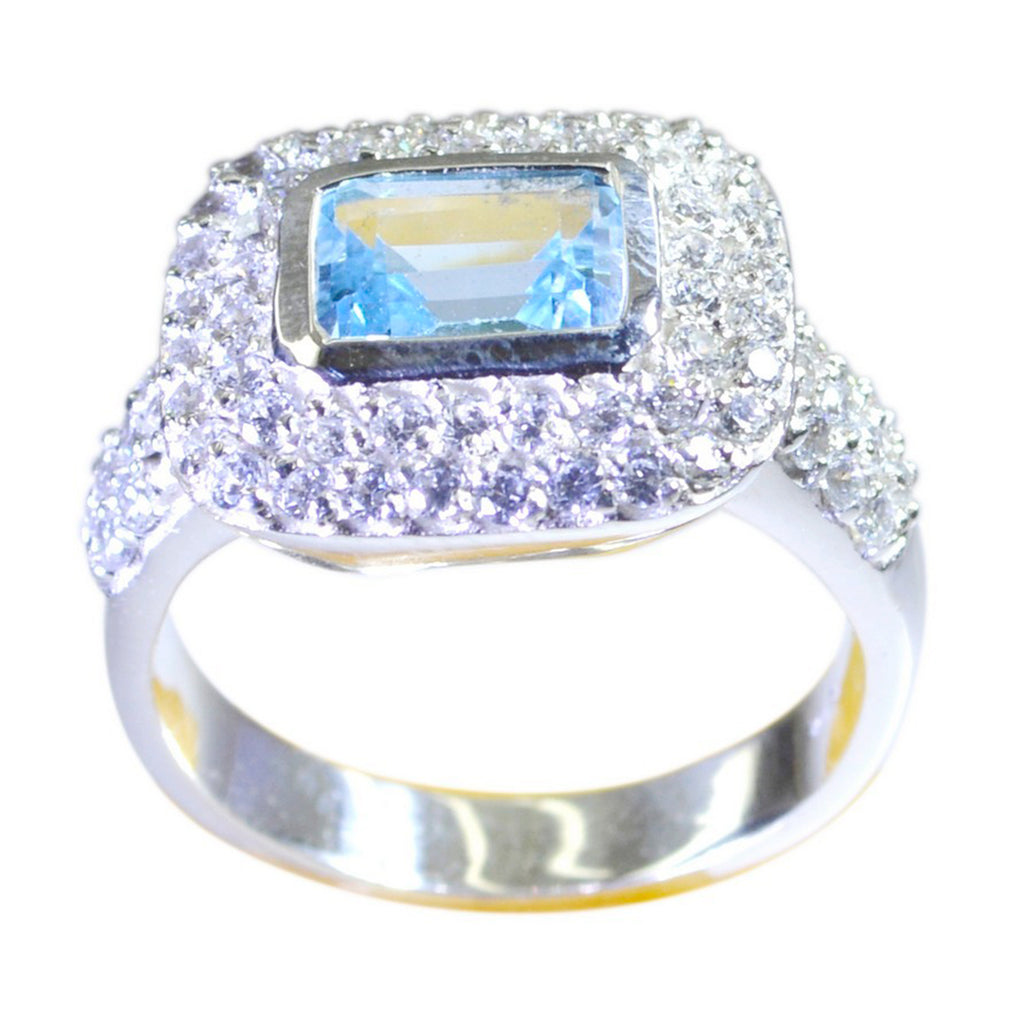 Blue Topaz Halo Moroccan 925 Silver Blue Gemstone Eye catching Modern Ring Jewellery