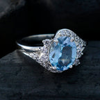 Blue Topaz Halo Egyptian 92.5 Silver Blue Gemstones Slim Cultural Ring Jewelry