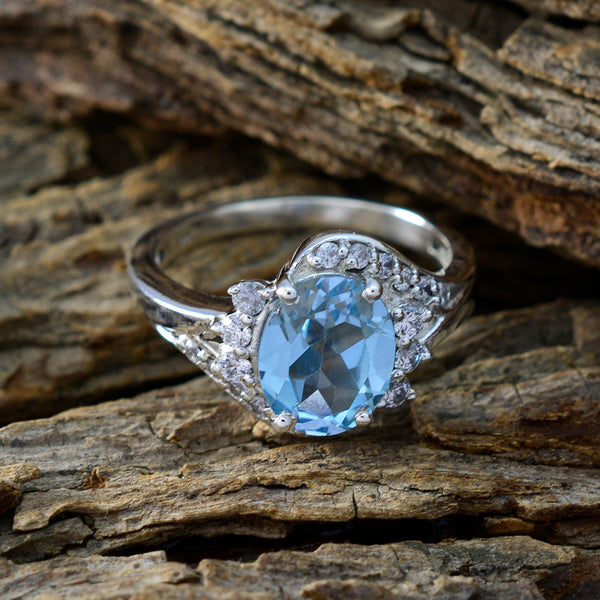 Blue Topaz Halo Egyptian 92.5 Silver Blue Gemstones Slim Cultural Ring Jewelry