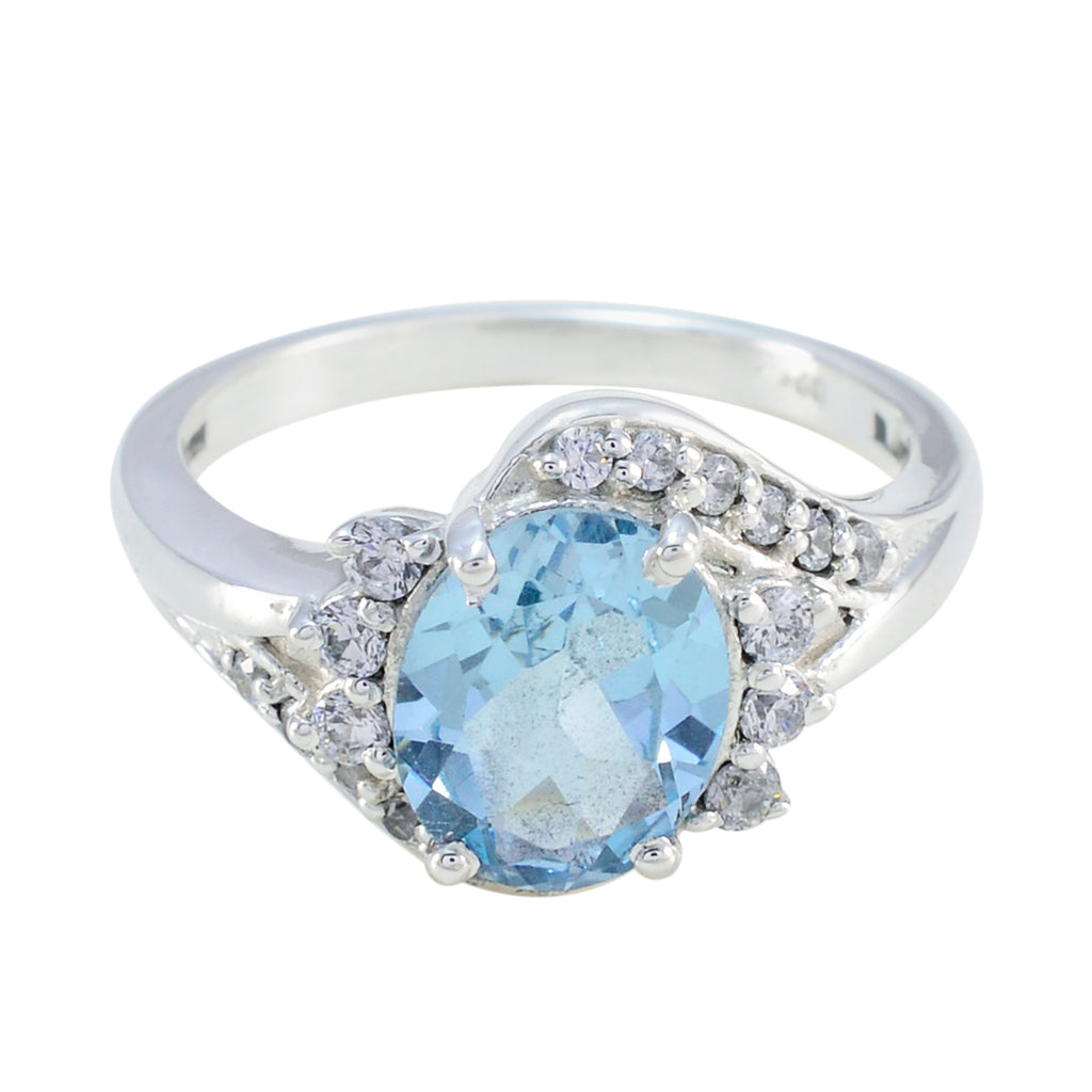 Blue Topaz Halo Egyptian 92.5 Silver Blue Gemstones Slim Cultural Ring Jewelry