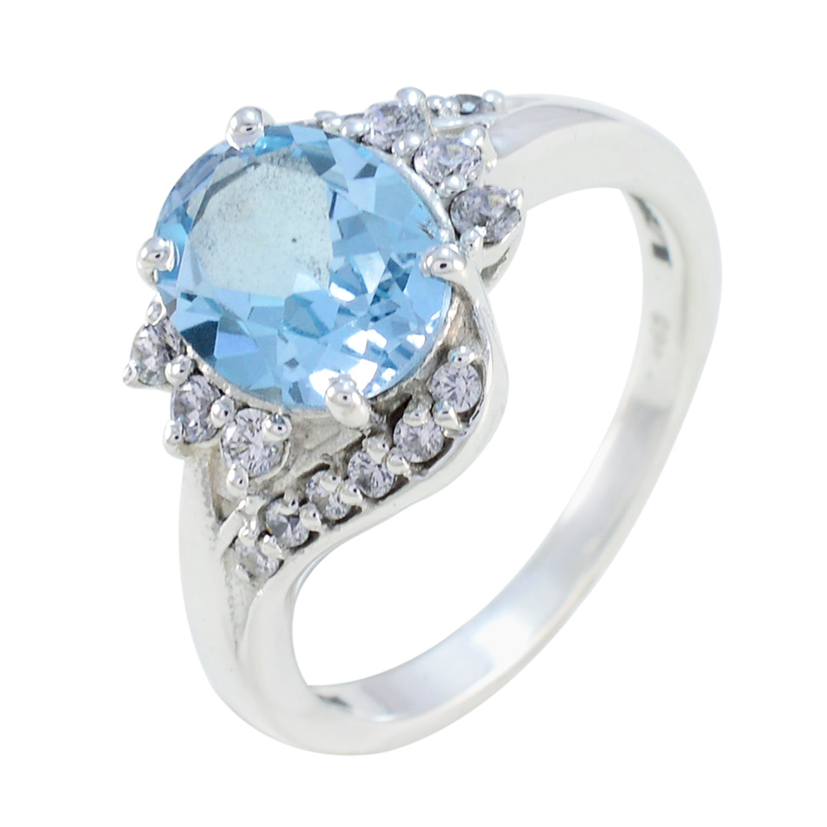 Anillo cultural delgado con halo de topacio azul egipcio de plata 92.5 con piedras preciosas azules. Imagen secundaria del producto