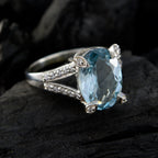 Blue Topaz Halo French 925 Sterling Silver Blue Gems Minimal Romantic Ring Jewelry