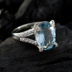 Blue Topaz Halo French 925 Sterling Silver Blue Gems Minimal Romantic Ring Jewelry