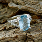 Blue Topaz Halo French 925 Sterling Silver Blue Gems Minimal Romantic Ring Jewelry