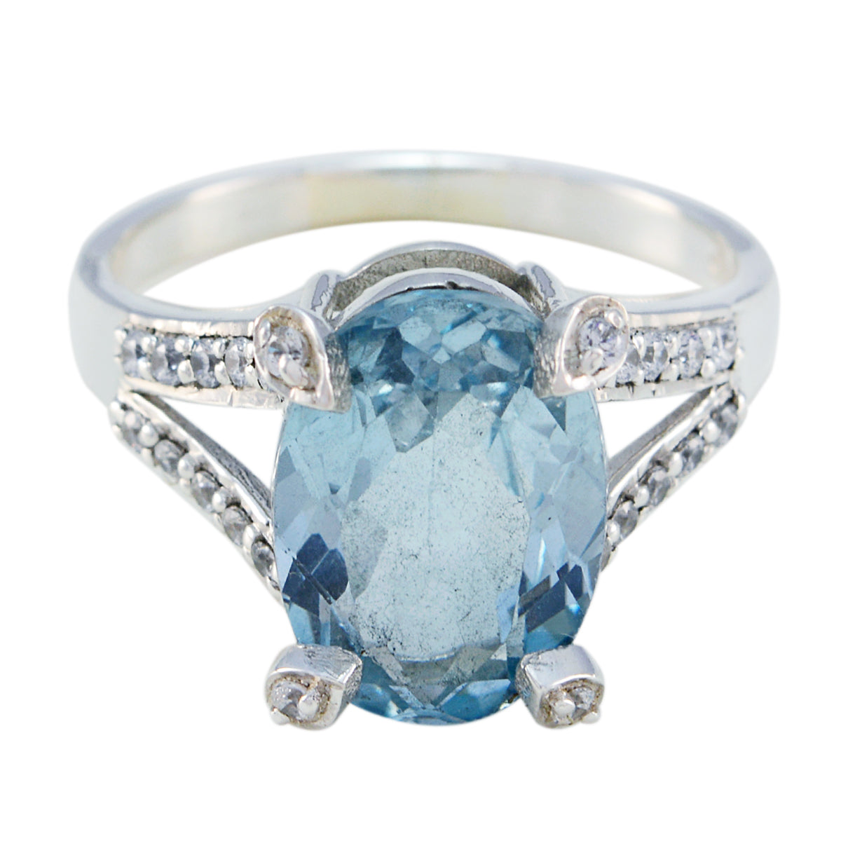 Blue Topaz Halo French 925 Sterling Silver Blue Gems Minimal Romantic Ring Jewelry
