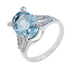 Blue Topaz Halo French 925 Sterling Silver Blue Gems Minimal Romantic Ring Jewelry