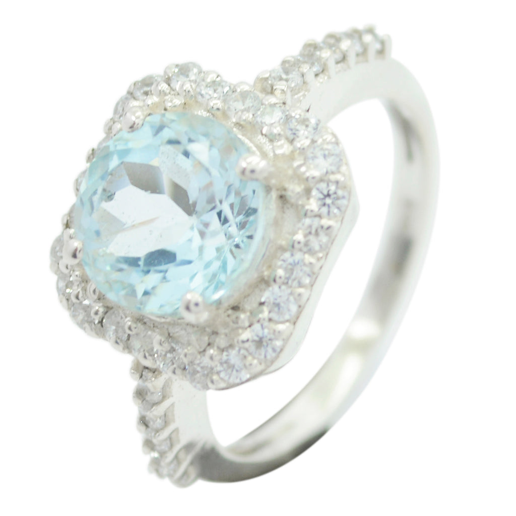 Blue Topaz Halo Indian Sterling Silver Blue Gemstones Slim Artisan Ring Jewelry