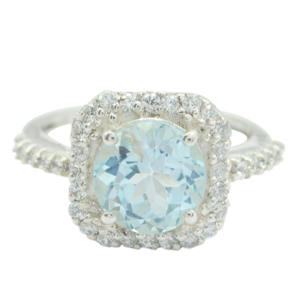 Blue Topaz Halo Indian Sterling Silver Blue Gemstones Slim Artisan Ring Jewelry