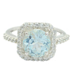 Blue Topaz Halo Indian Sterling Silver Blue Gemstones Slim Artisan Ring Jewelry