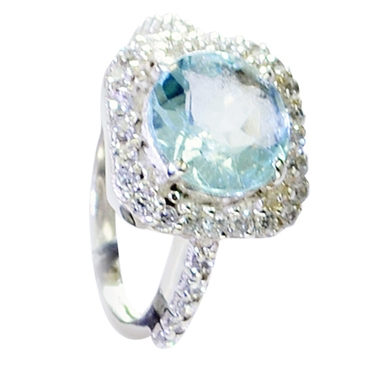 Blue Topaz Halo Indian Sterling Silver Blue Gemstones Slim Artisan Ring Jewelry