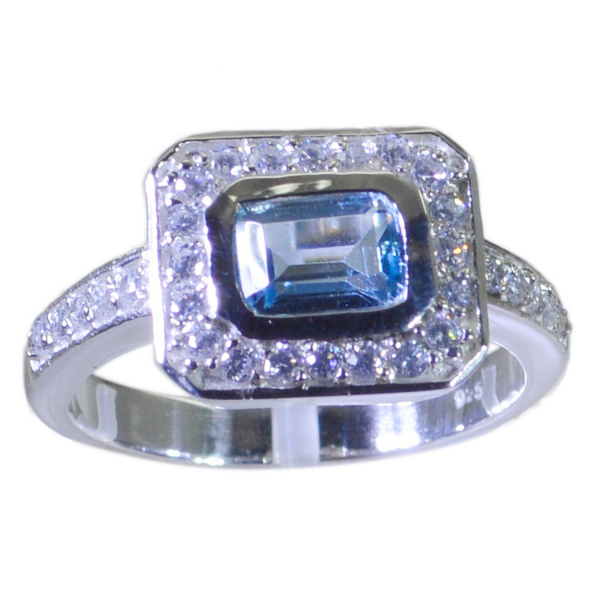 Blue Topaz Halo African Sterling Silver Blue Gemstones Classic Romantic Ring Jewellery メイン画像