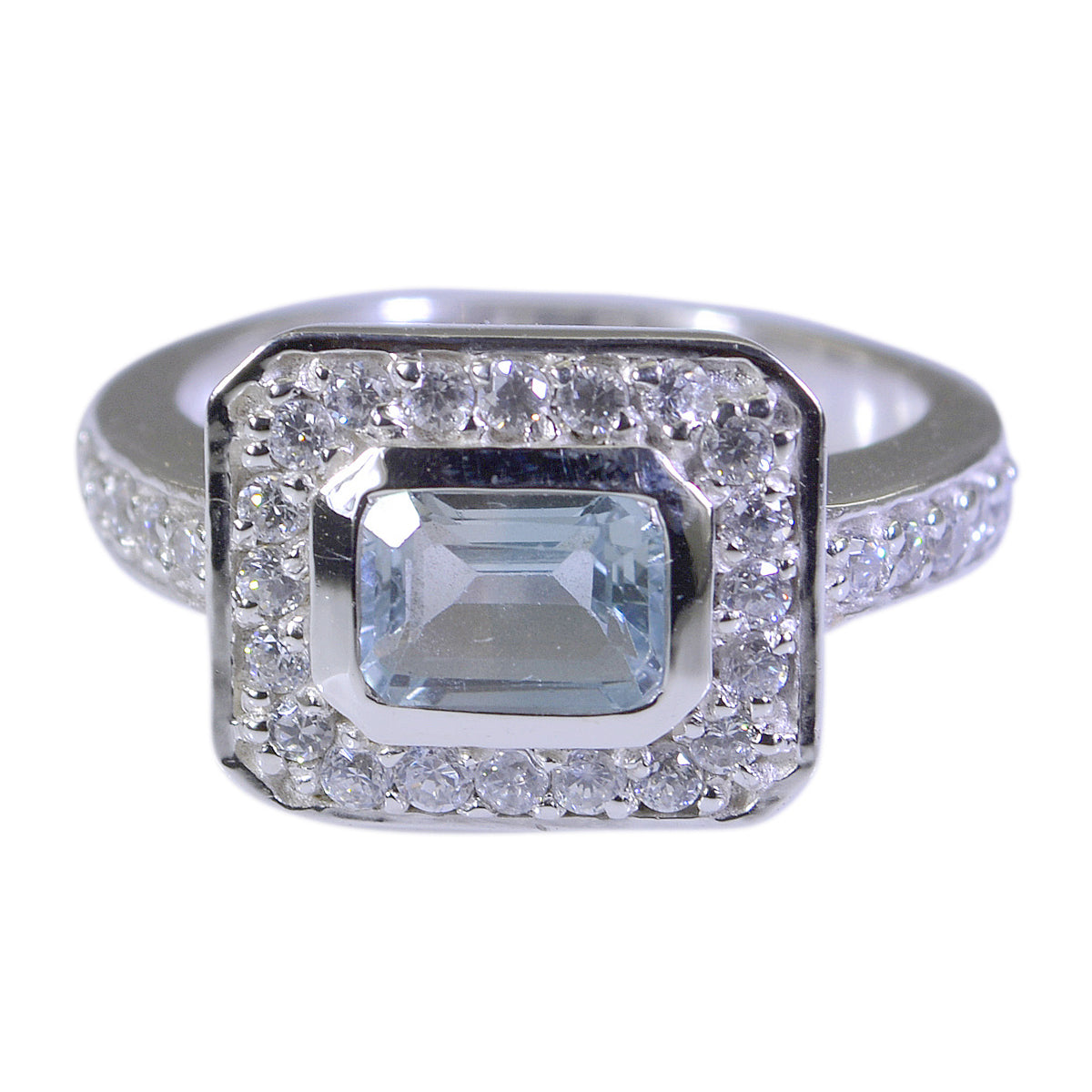 Blauwe Topaas Halo Afrikaans Sterling Zilver Blauwe Edelstenen Klassieke Romantische Ring Sieraden Secundaire afbeelding
