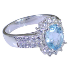 Blue Topaz Halo Indian 925 Silver Blue Gemstones Classic Glamorous Ring Jewellery