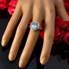 Blue Topaz Halo Russian Sterling Silver Blue Gemstones Slim Sophisticated Ring Jewelry