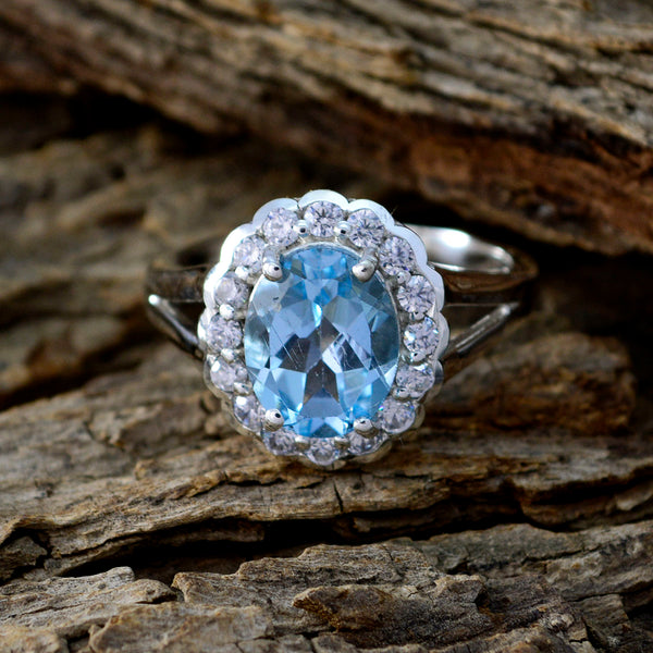 Blue Topaz Halo Russian Sterling Silver Blue Gemstones Slim Sophisticated Ring Jewelry