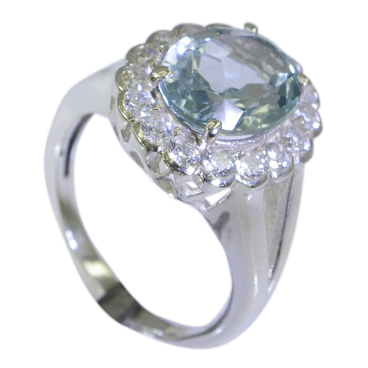 Blue Topaz Halo Russian Sterling Silver Blue Gemstones Slim Sophisticated Ring Jewelry Main image