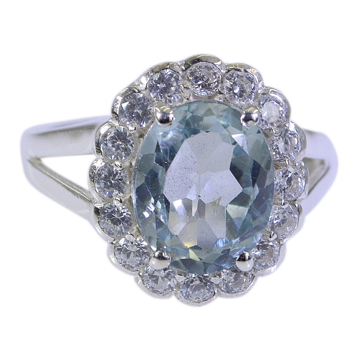 Blue Topaz Halo Russian Sterling Silver Blue Gemstones Slim Sophisticated Ring Jewelry Secondary image
