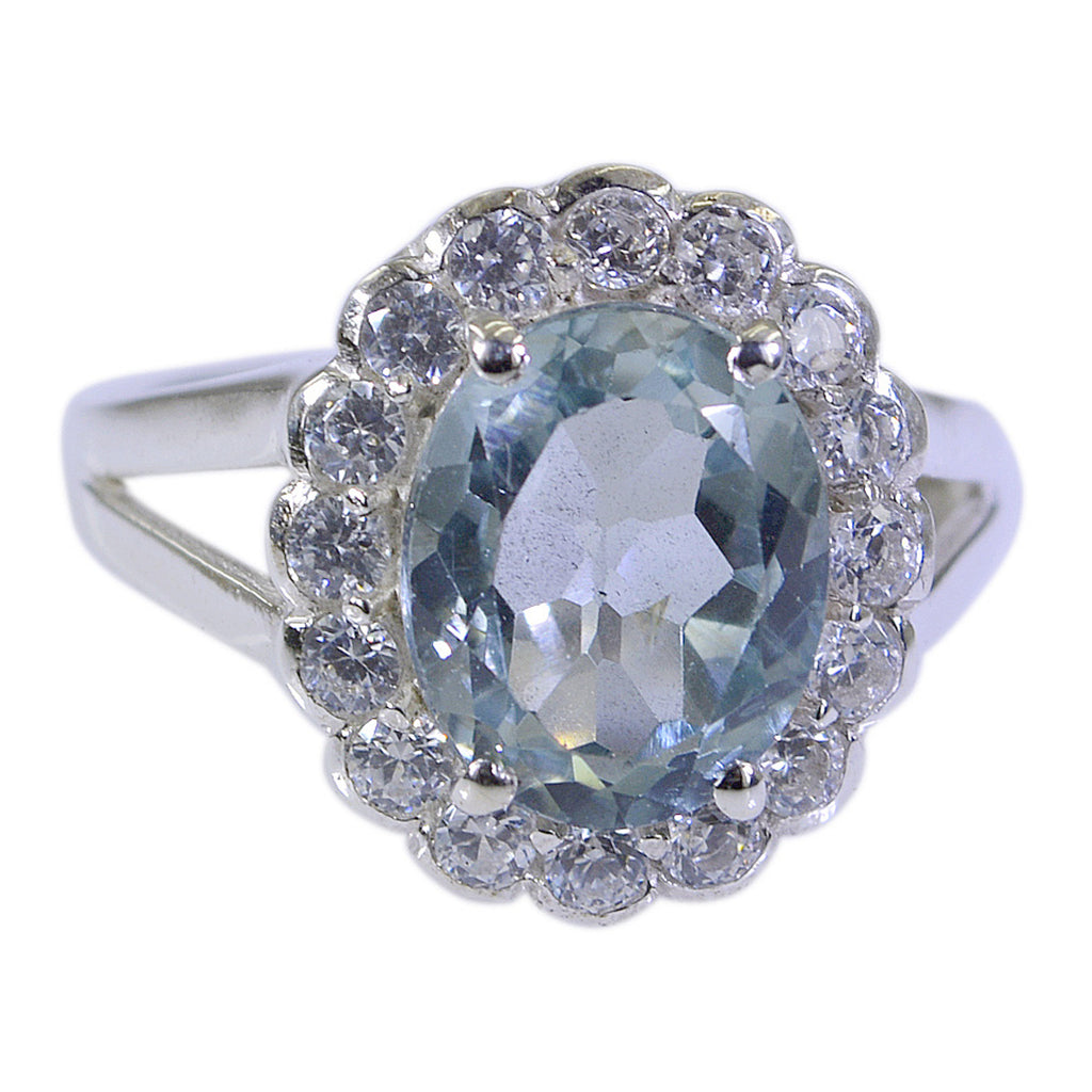 Blue Topaz Halo Russian Sterling Silver Blue Gemstones Slim Sophisticated Ring Jewelry