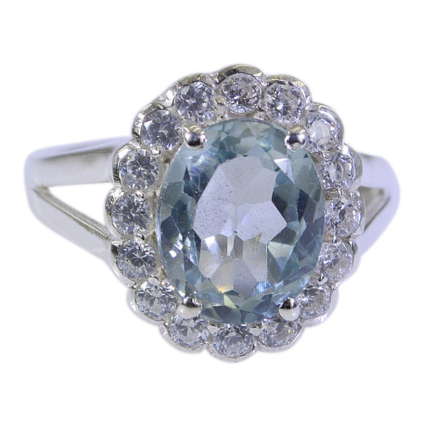 Blue Topaz Halo Russian Sterling Silver Blue Gemstones Slim Sophisticated Ring Jewelry