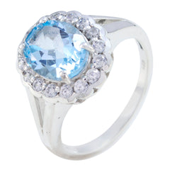 Blue Topaz Halo Russian Sterling Silver Blue Gemstones Slim Sophisticated Ring Jewelry