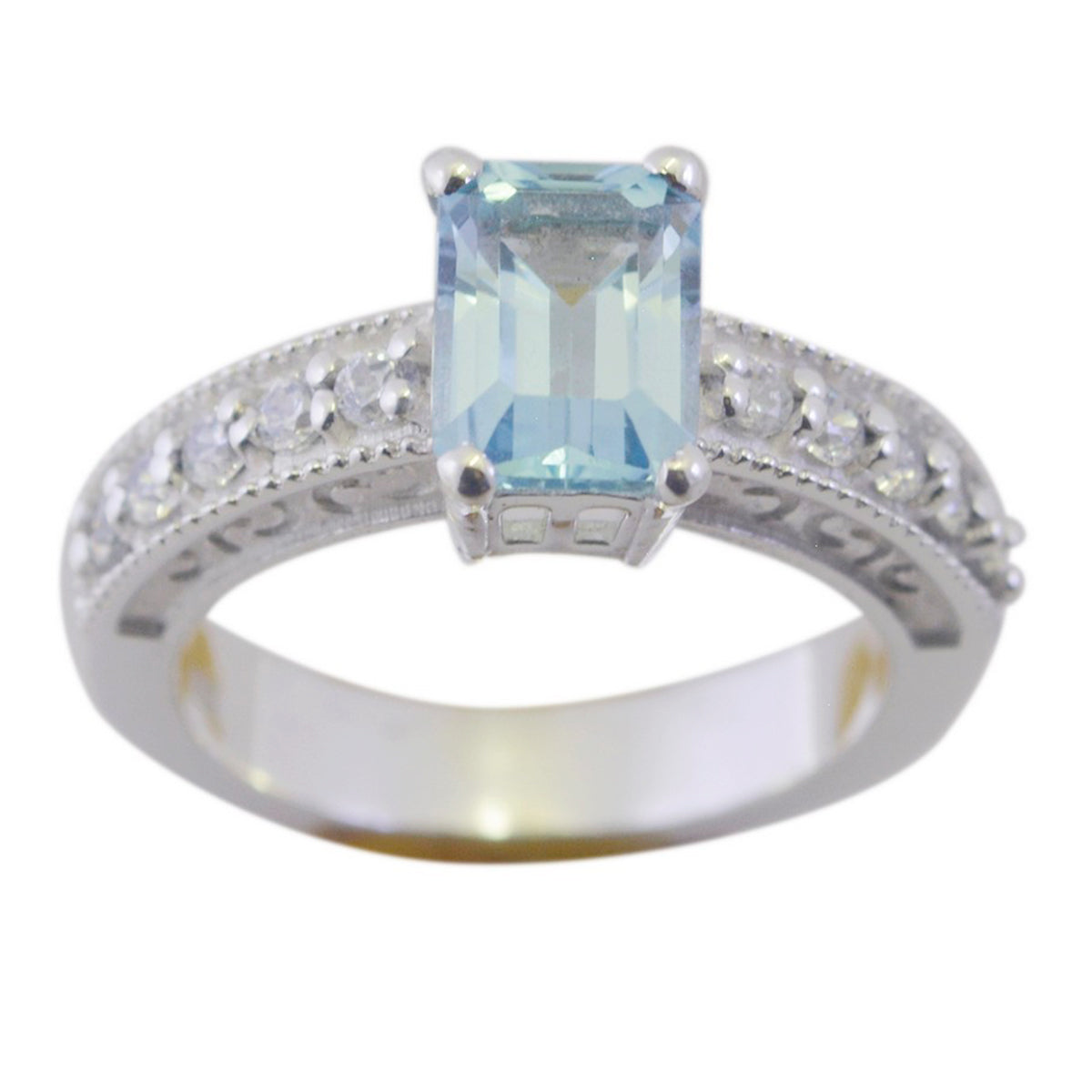 Blue Topaz Halo Egyptian 92.5 Silver Blue Gemstone Minimal Glamorous Ring Jewelry Main image