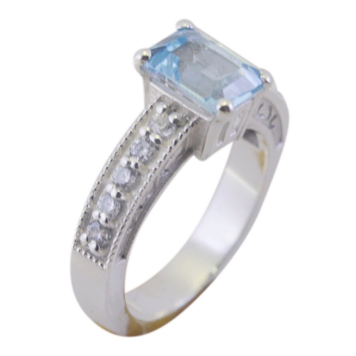 Blue Topaz Halo Egyptian 92.5 Silver Blue Gemstone Minimal Glamorous Ring Jewelry Secondary image