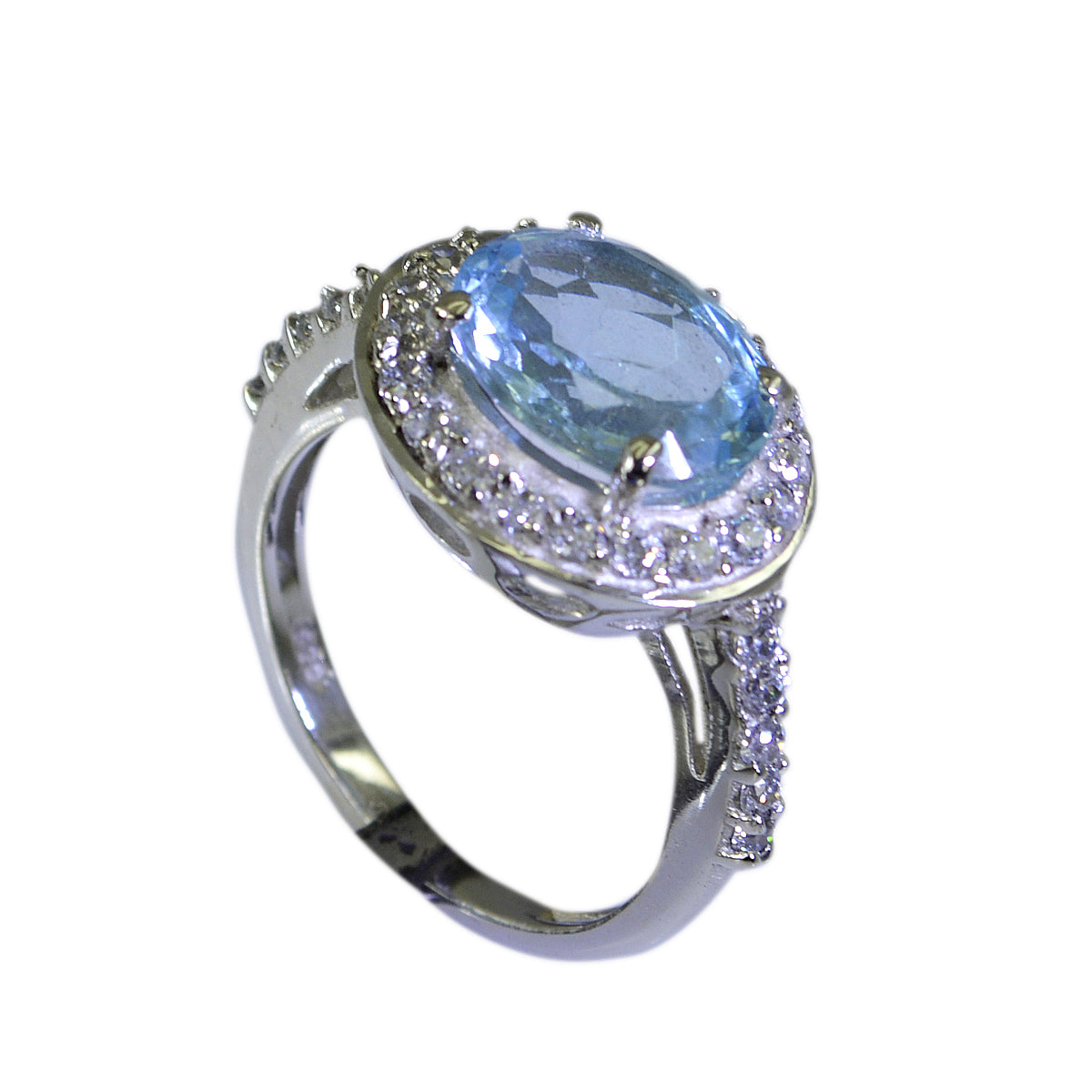 Blue Topaz Halo Korean Sterling Silver Blue Gemstone Whisper thin Glamorous Ring Jewellery Main image