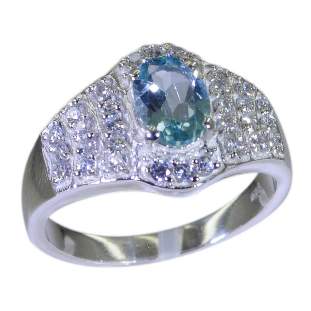 Blue Topaz Halo Indian Sterling Silver Blue Gems Mid weight Romantic Ring Jewelry
