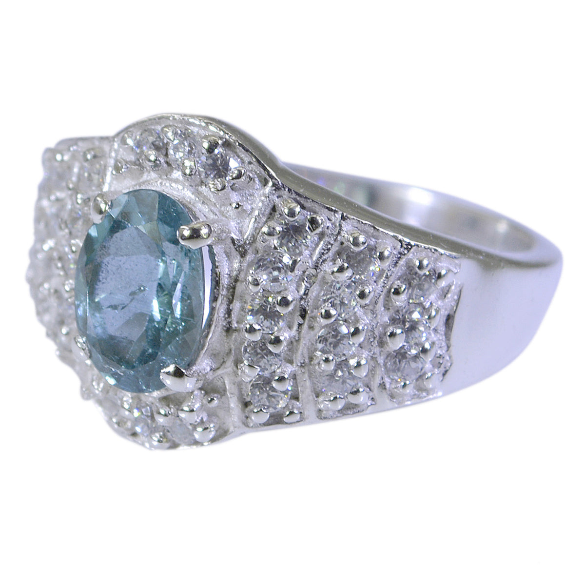 Blue Topaz Halo Indian Sterling Silver Blue Gems Mid weight Romantic Ring Jewelry