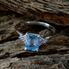 Blue Topaz Halo Russian Silver Blue Gems Tiny Modern Ring Jewellery