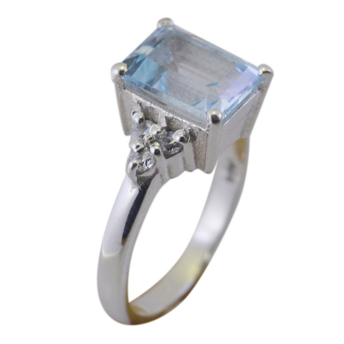Blauer Topas Halo Russisches Silber Blaue Edelsteine Winziger moderner Ring Schmuck Zweitbild