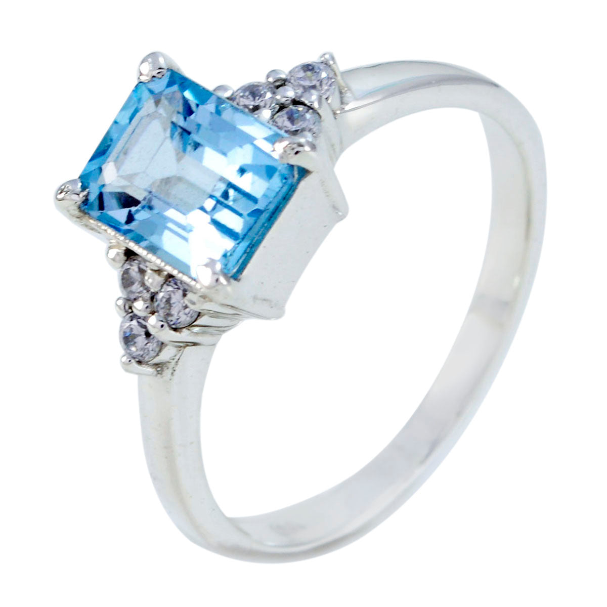 Blue Topaz Halo Russian Silver Blue Gems Tiny Modern Ring Jewellery