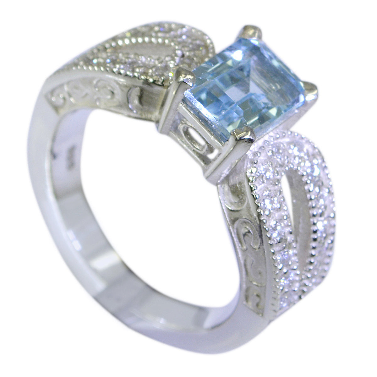 Blue Topaz Halo Egyptian 92.5 Silver Blue Gems Eye catching Modern Ring Jewelry