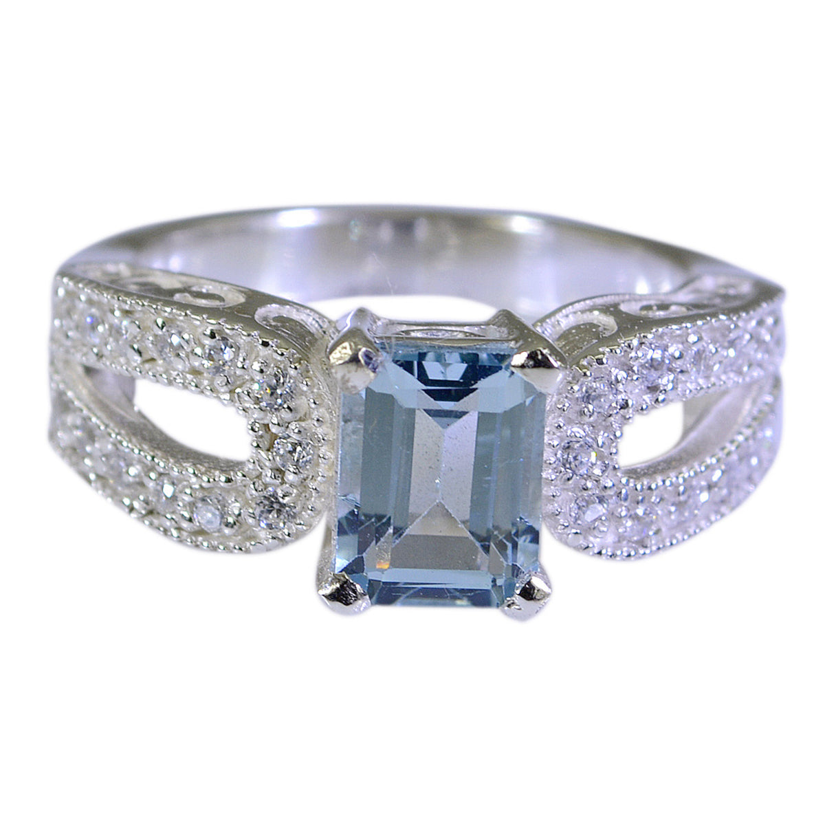 Blauer Topas Halo Ägyptischer 92,5 Silber Blaue Edelsteine Auffälliger moderner Ring Schmuck Zweitbild