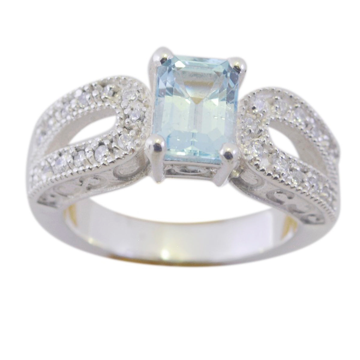 Blue Topaz Halo Egyptian 92.5 Silver Blue Gems Eye catching Modern Ring Jewelry