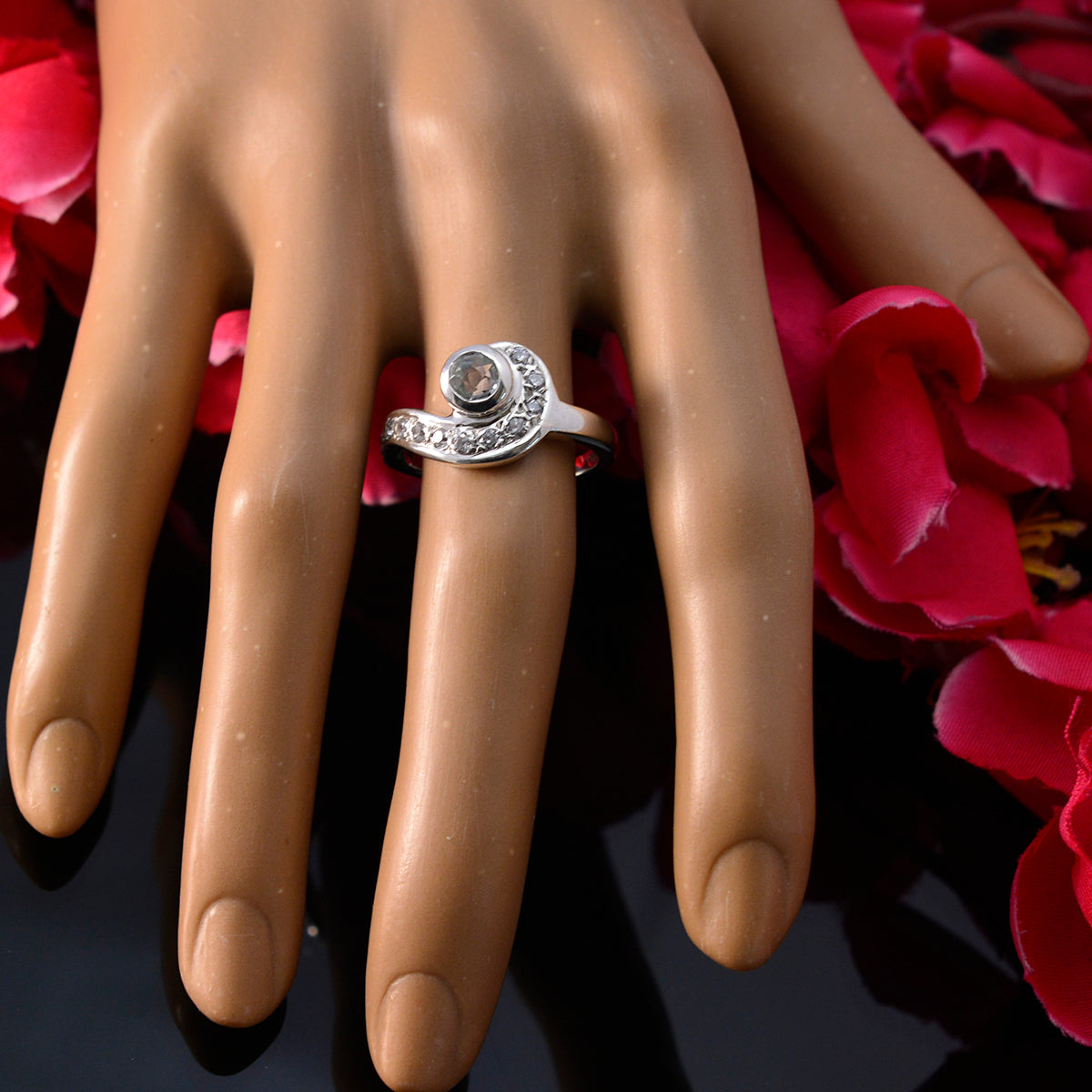 Blue Topaz Halo German 925 Silver Blue Gems Tiny Cultural Ring Jewellery