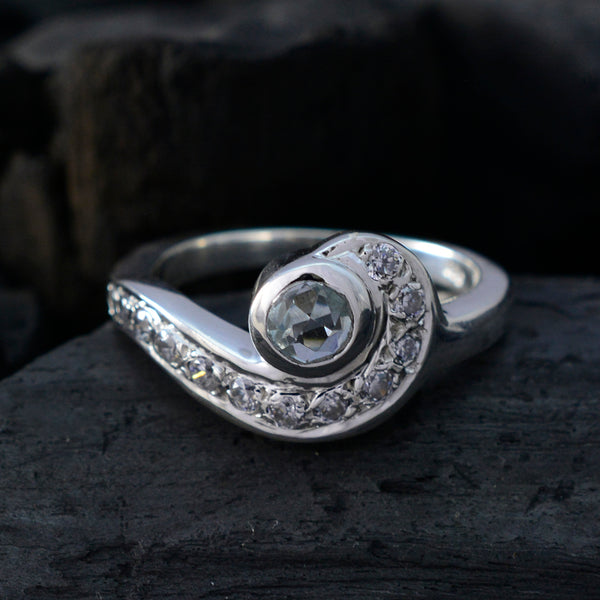 Blue Topaz Halo German 925 Silver Blue Gems Tiny Cultural Ring Jewellery