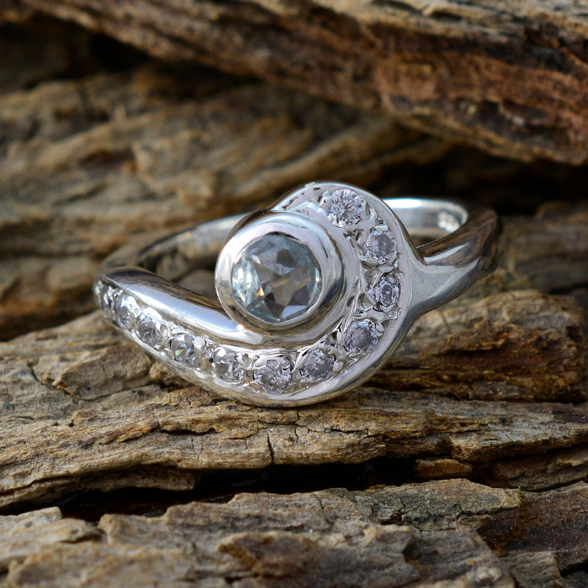 Blue Topaz Halo German 925 Silver Blue Gems Tiny Cultural Ring Jewellery