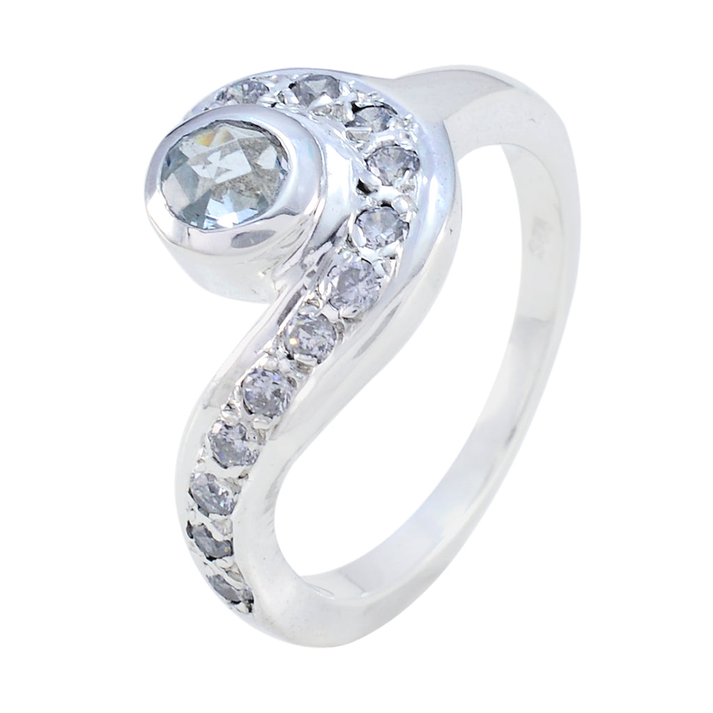 Blue Topaz Halo German 925 Silver Blue Gems Tiny Cultural Ring Jewellery