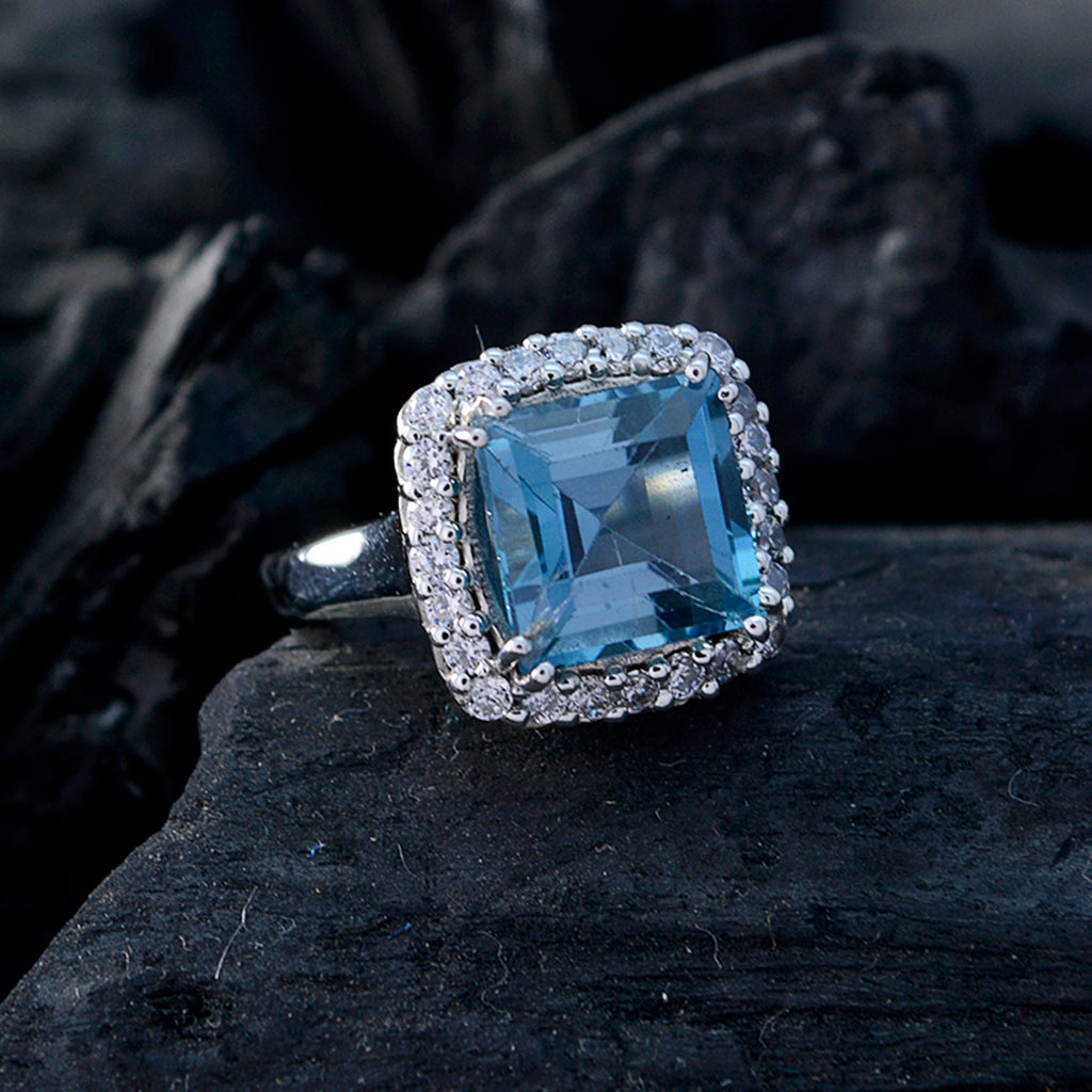Blue Topaz Halo Egyptian 925 Silver Blue Gemstones Classic Modern Ring Jewelry