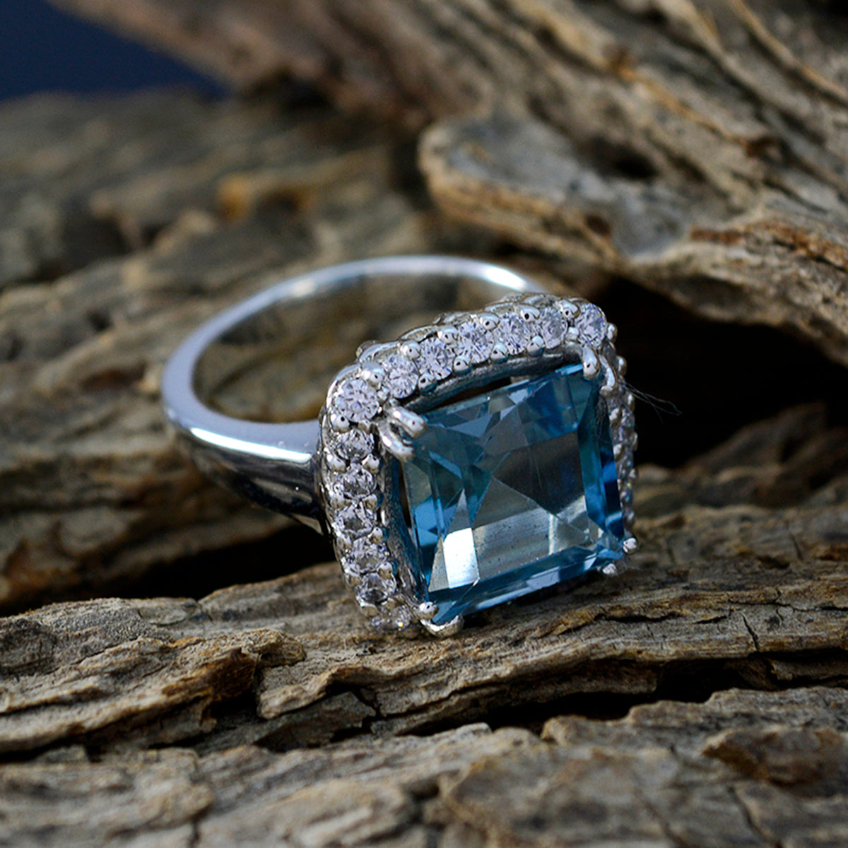 Blue Topaz Halo Egyptian 925 Silver Blue Gemstones Classic Modern Ring Jewelry Secondary image