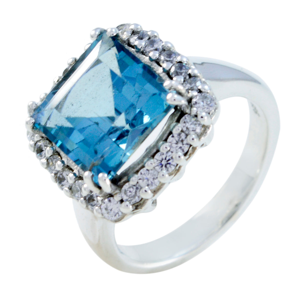 Blue Topaz Halo Egyptian 925 Silver Blue Gemstones Classic Modern Ring Jewelry Main image