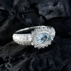 Blue Topaz Halo Indian 925 Silver Blue Gemstone Minimal Artisan Ring Jewellery