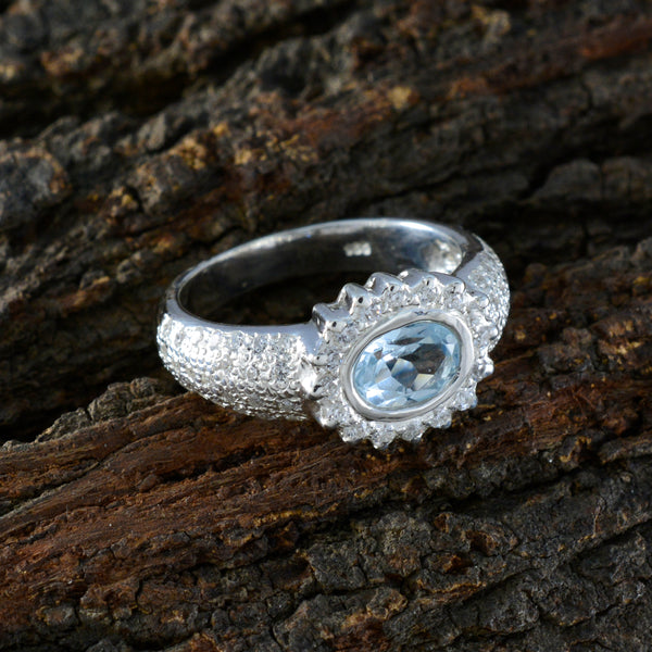 Blue Topaz Halo Indian 925 Silver Blue Gemstone Minimal Artisan Ring Jewellery