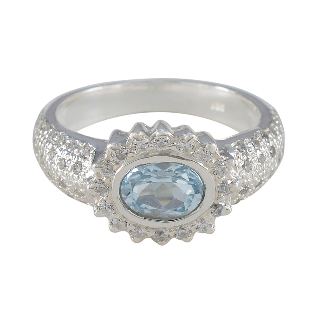 Blue Topaz Halo Indian 925 Silver Blue Gemstone Minimal Artisan Ring Jewellery