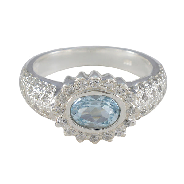 Blue Topaz Halo Indian 925 Silver Blue Gemstone Minimal Artisan Ring Jewellery