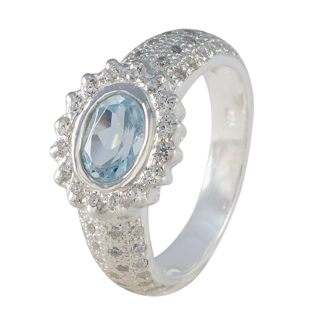Blue Topaz Halo Indian 925 Silver Blue Gemstone Minimal Artisan Ring Jewellery