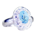 Blue Topaz Halo French 925 Silver Blue Gems Edgy Modern Ring Jewelry