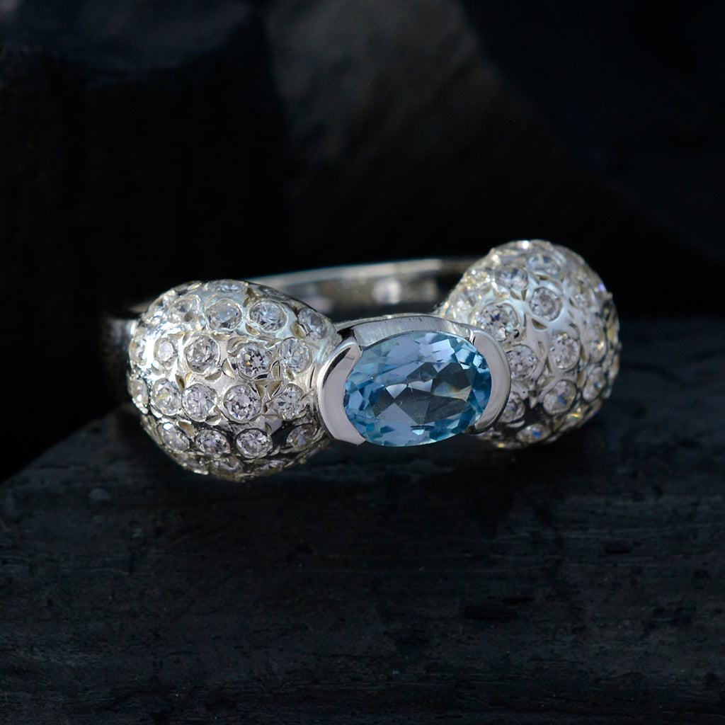 Blue Topaz Halo Russian Silver Blue Gemstone Tiny Artisan Ring Jewellery