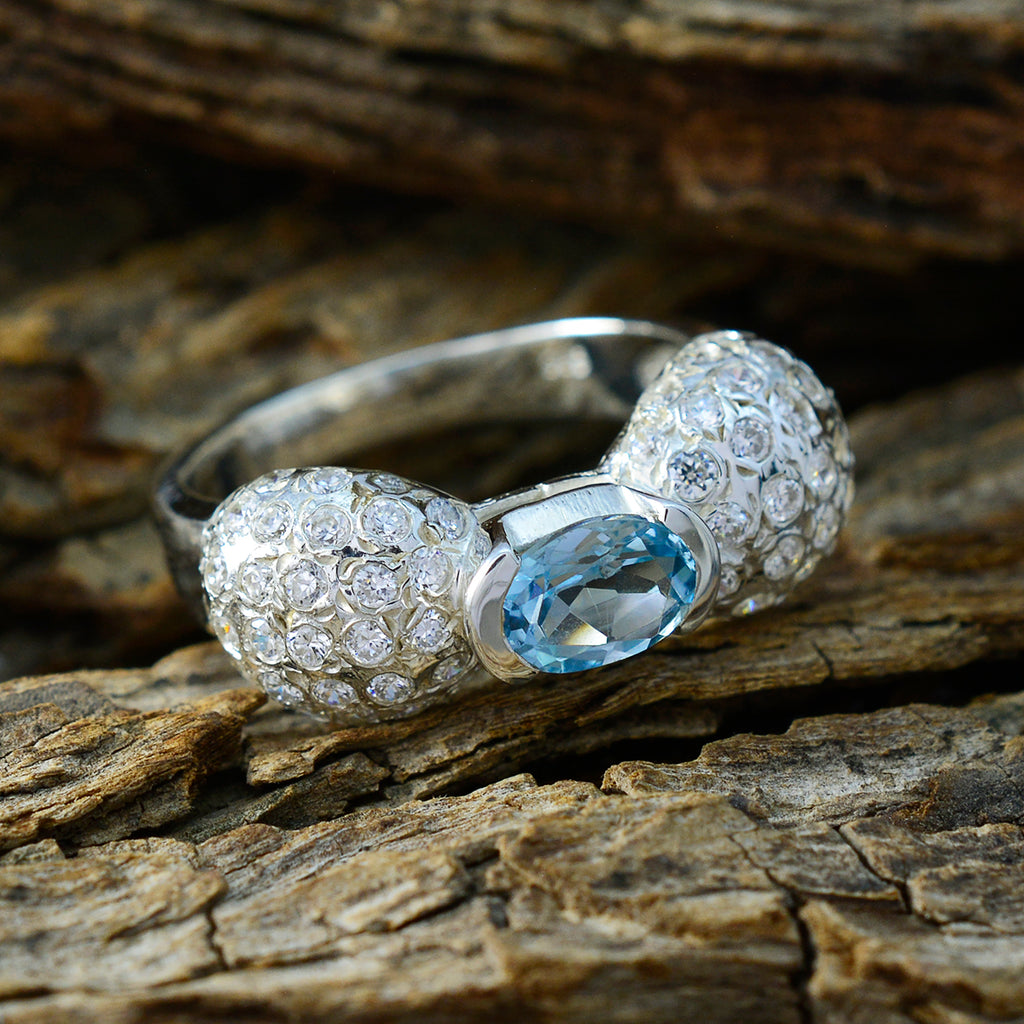 Blue Topaz Halo Russian Silver Blue Gemstone Tiny Artisan Ring Jewellery